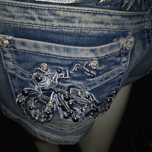 Platinum Plush Free Rider Motorcycle Rhinestone Shorts - Picture 8 of 8